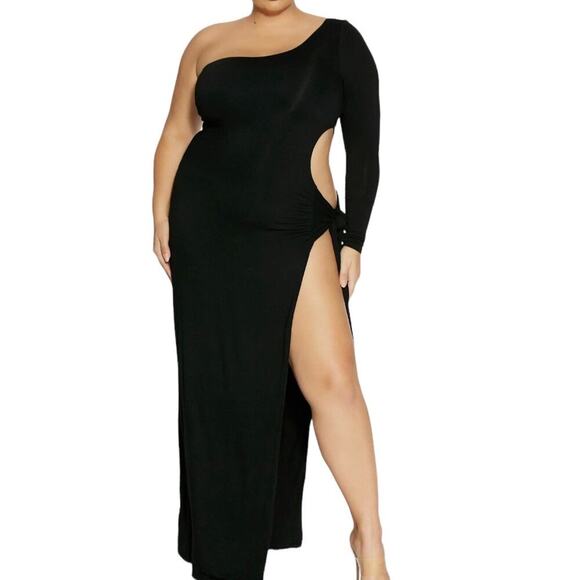 Naked Wardrobe NWT One Shoulder Side Cutout & Slit Maxi Dress Sz 1X - Picture 1 of 10